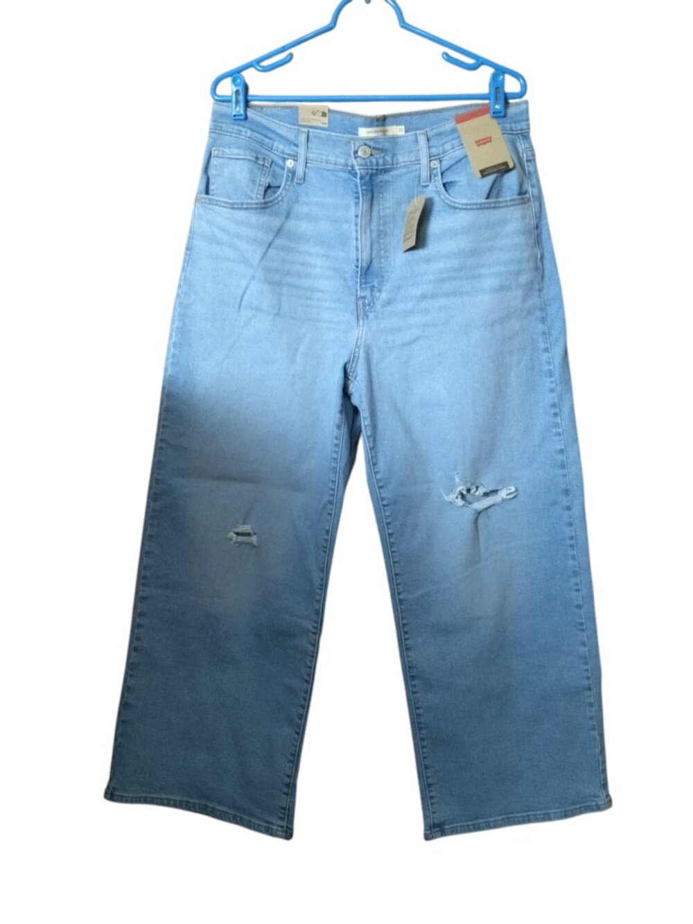 Levi's High-Rise Wide Leg Light Wash Jeans Size 32X27 Distressed Blue Denim NEW